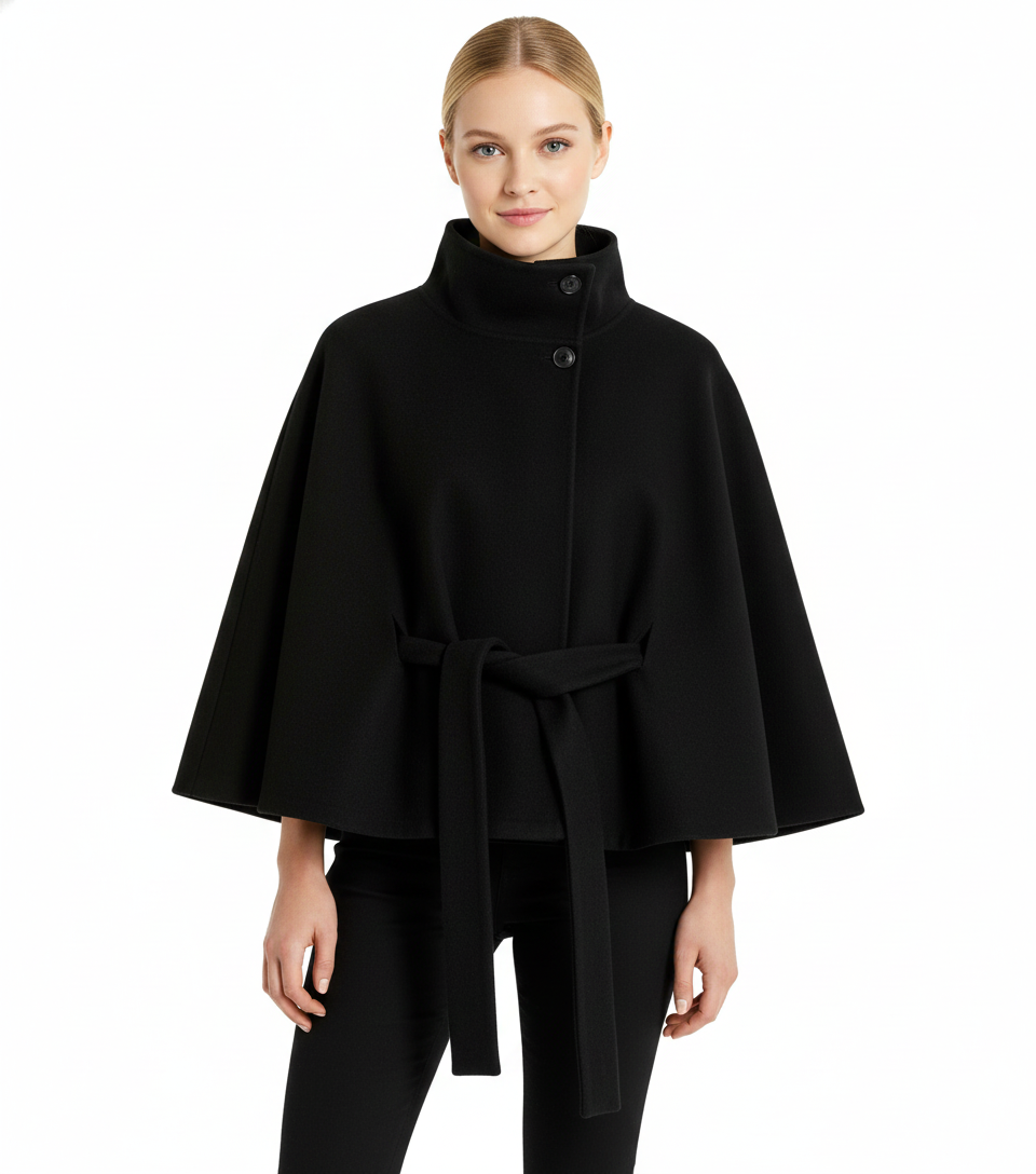 Cappotto in lana da donna Ivanna – Elegante collo alto con cintura rimovibile e vestibilità comoda