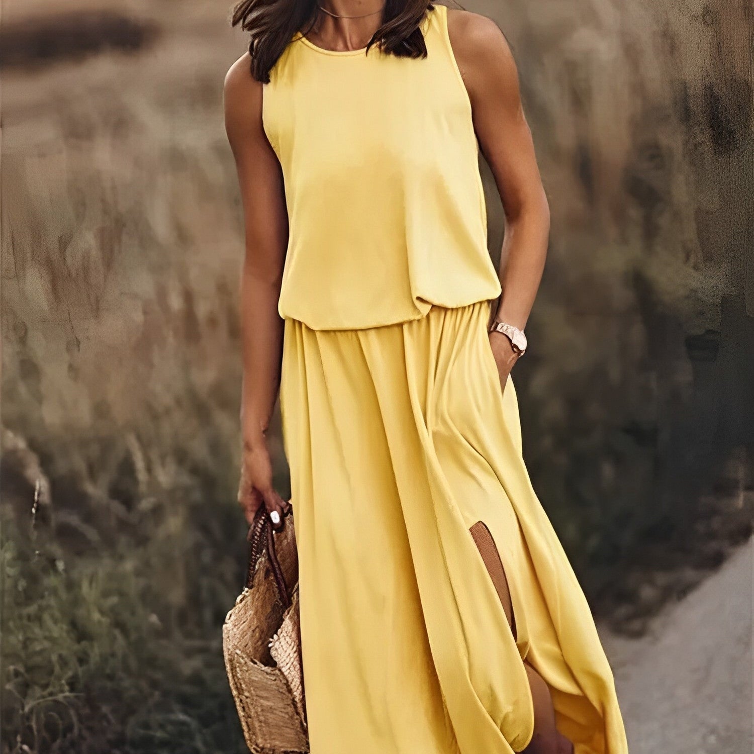 Gianna Robe Longue Femme – Robe Rétro Sans Manches avec Coupe Aérienne & Style Estival