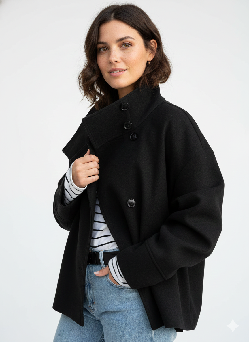 Yara Veste Courte Femme – Manteau Élégant avec Col Montant & Coupe Flatteuse