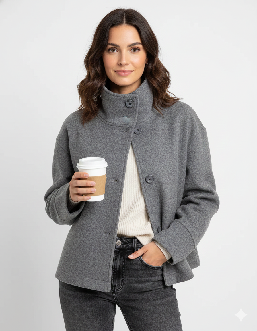 Yara Veste Courte Femme – Manteau Élégant avec Col Montant & Coupe Flatteuse