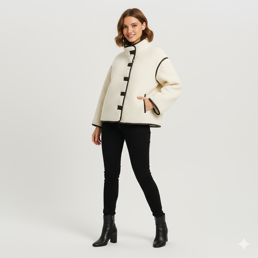 Yllana Giacca in Pile Donna Elegante – Collo Alto e Chiusura con Bottoni per Autunno e Inverno