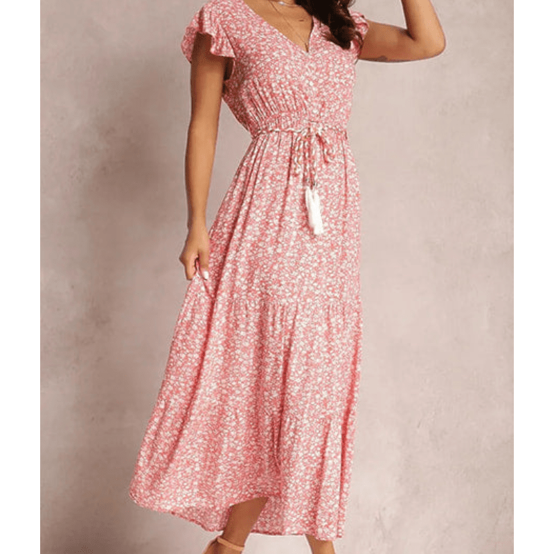 Abito lungo Looksy da donna di Yvanna - Stampa floreale, vita regolabile e vestibilità fluida