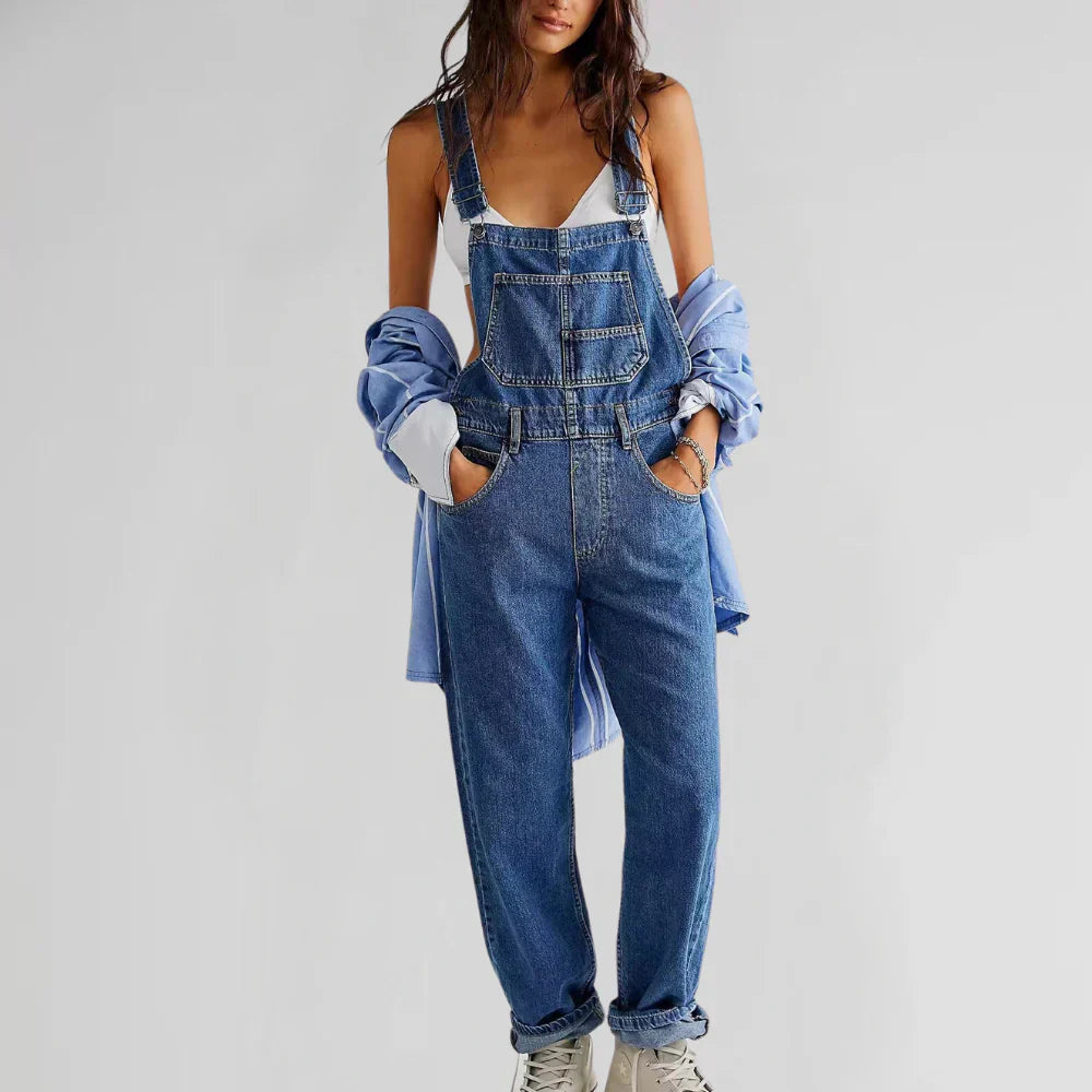 Tuta in denim da donna Charlotte - Elegante e comoda, vestibilità slim con patta con bottoni