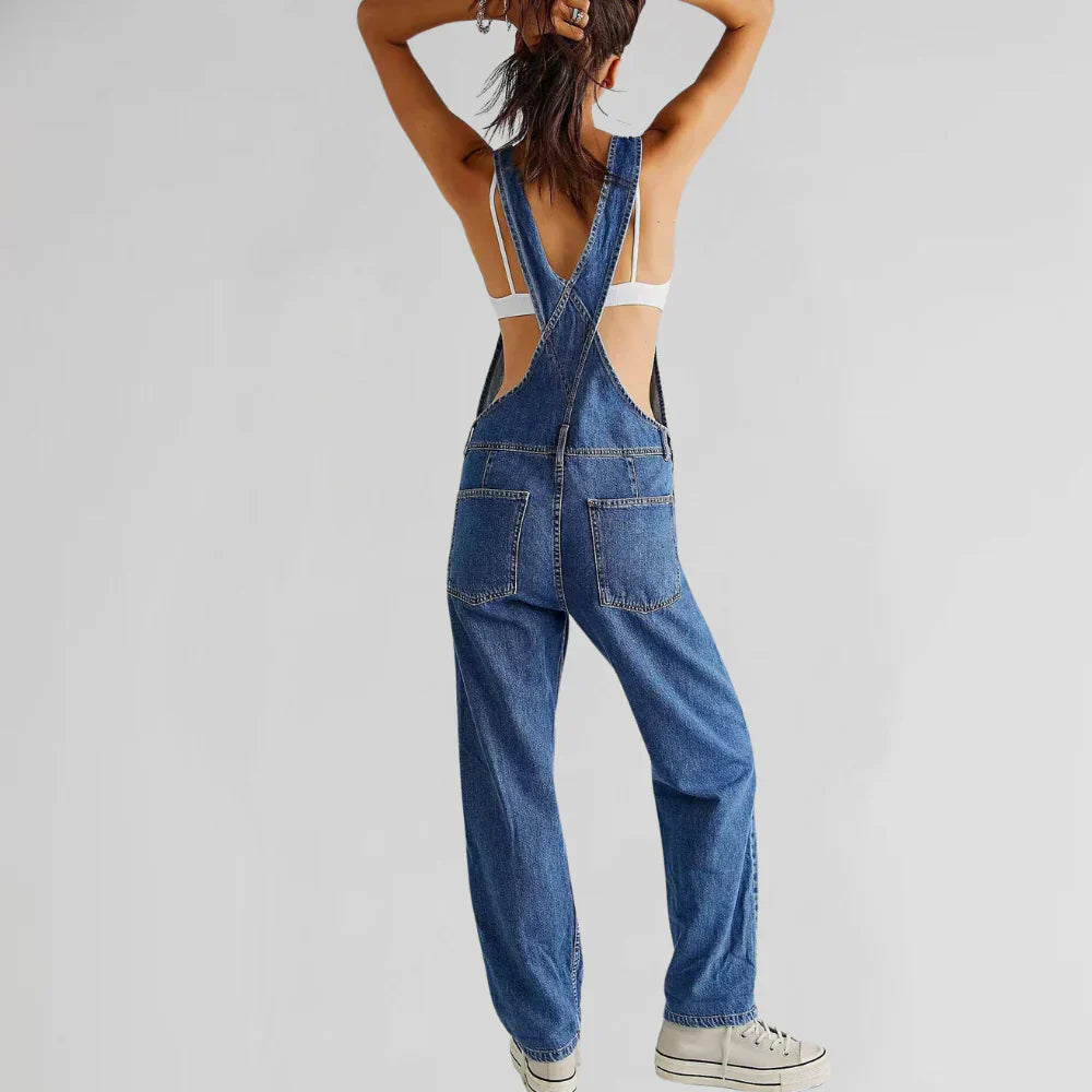 Tuta in denim da donna Charlotte - Elegante e comoda, vestibilità slim con patta con bottoni