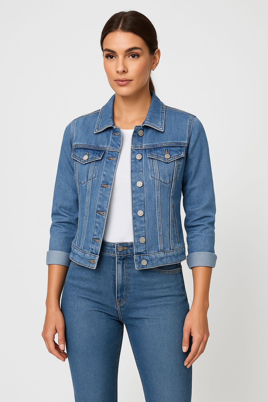 Zaira Femme Veste en Jean – Veste Courte Moderne en Coton Durable avec Col Classique