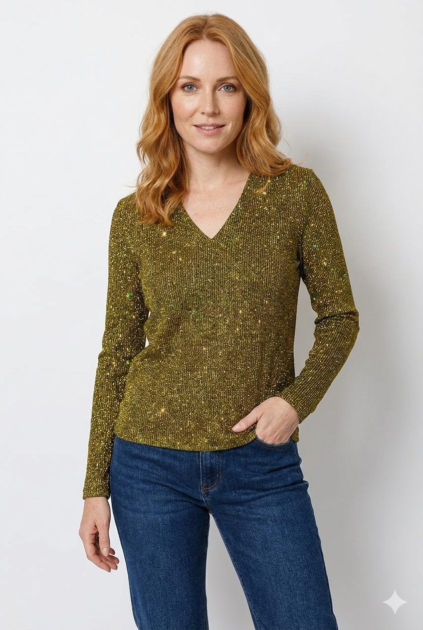Bluză Originală Zane pentru Femei cu Guler în V – Bluză Ușoară Elegantă cu Paiete pentru Primăvară și Vară