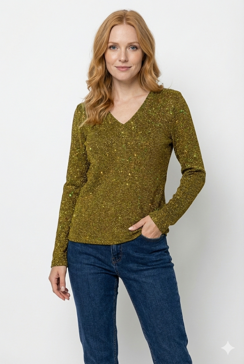 Zane Original Camicetta Donna Collo a V – Camicetta Leggera Elegante con Paillettes per Primavera & Estate