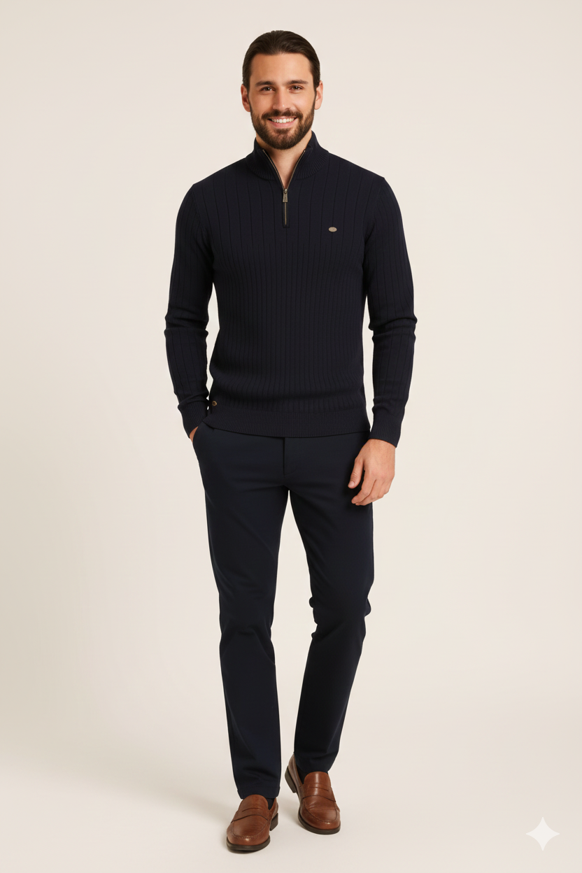 Zayne Pull Homme Half-Zip – Coupe Regular en Coton Mélangé Luxe