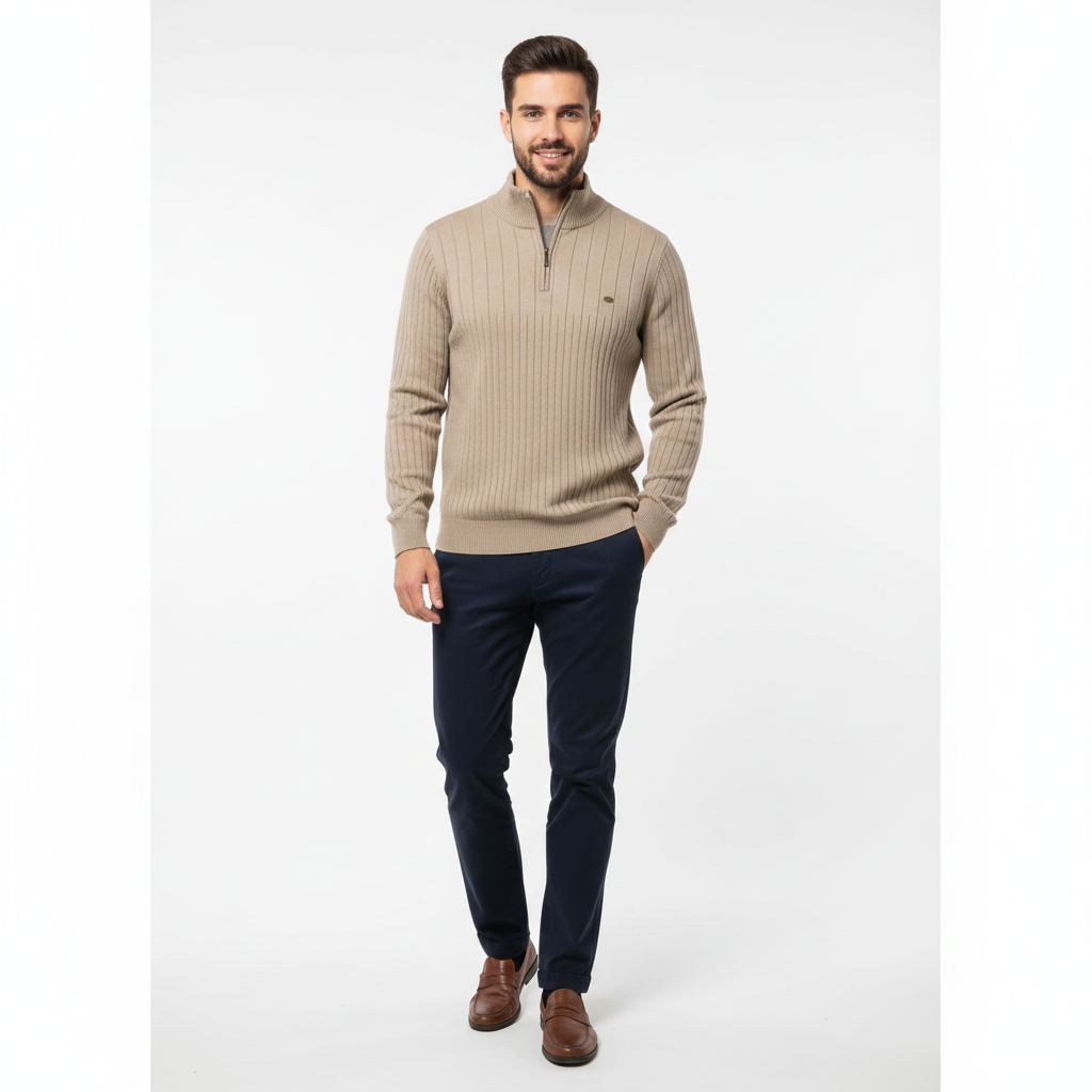 Zayne Pull Homme Half-Zip – Coupe Regular en Coton Mélangé Luxe