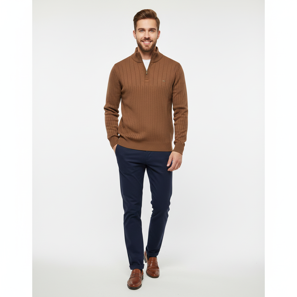 Zayne Pull Homme Half-Zip – Coupe Regular en Coton Mélangé Luxe