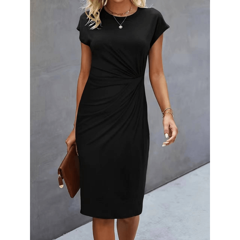 Abito midi Looksy da donna di Zdenka: drappeggio laterale, maniche corte e scollo rotondo classico