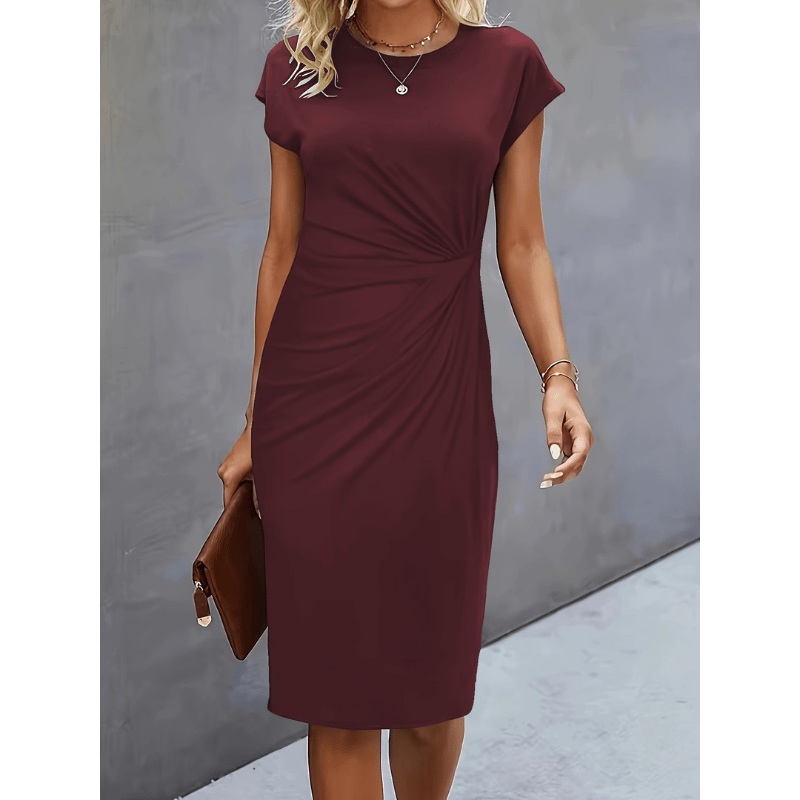 Abito midi Looksy da donna di Zdenka: drappeggio laterale, maniche corte e scollo rotondo classico