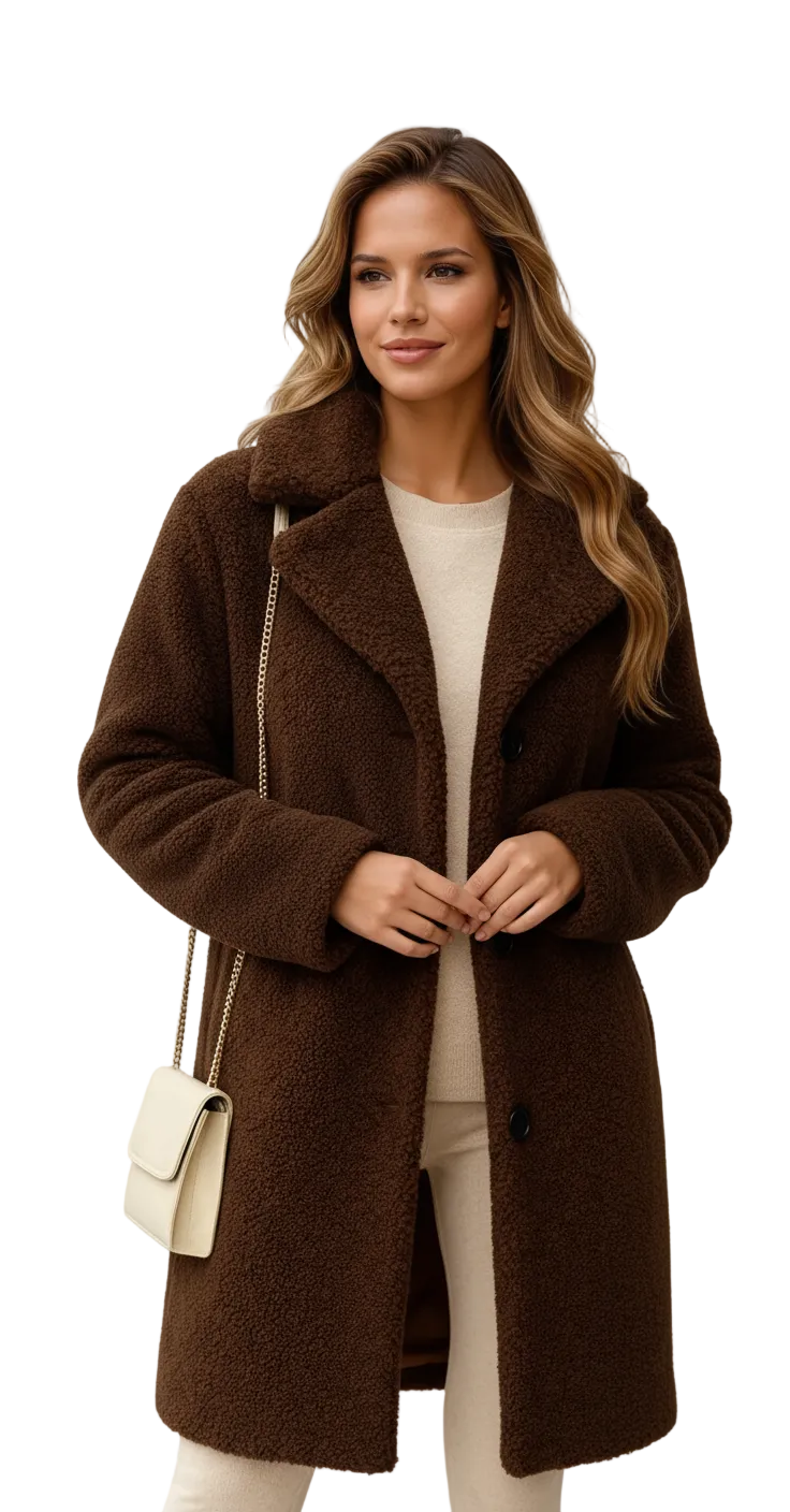 Mayleen Abrigo Teddy para Mujer – Chaqueta Suave y Cálida con Cuello de Solapa y Cierre de Botones