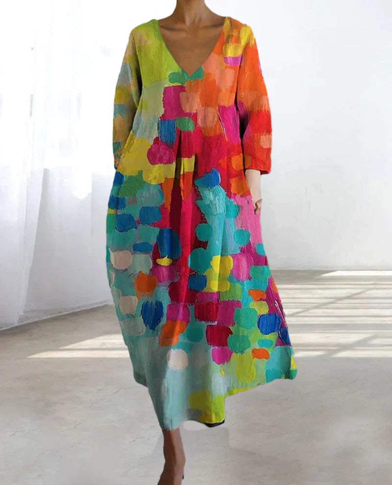 Robe d'Été Femme Tracey – Robe Légère en Lin avec Imprimé Coloré & Coupe Flatteuse