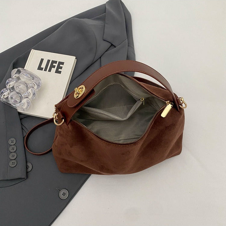 Maëlle Sac à Épaule Femme – Sac Suède Élégant avec Anse Similicuir & Grand Compartiment