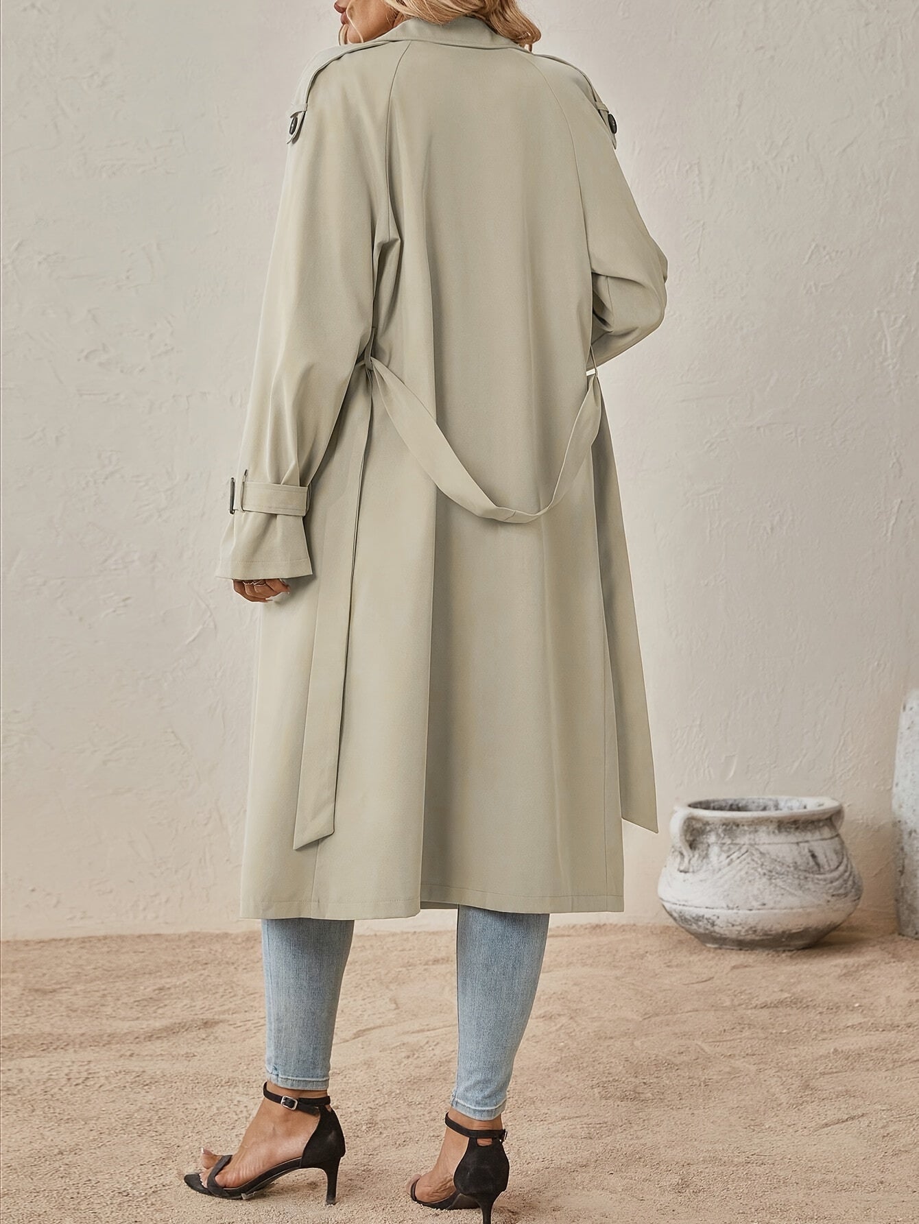 Eshita Trench pour femme – Manteau long élégant en mélange de coton avec coupe structurée & fermeture à boutons
