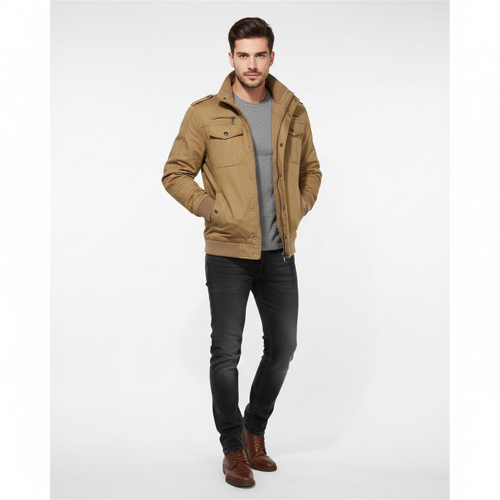 Aiden Blouson Aviateur Homme – Veste Pilote Chaude avec Doublure Polaire & Col Montant