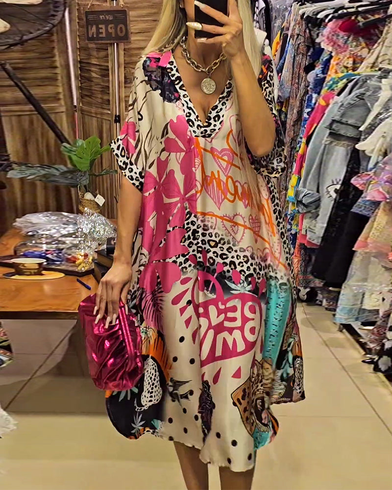 Robe Femme Diana – Robe Longue Élégante avec Décolleté Plongeant, Imprimé Léopard & Coupe Aérée