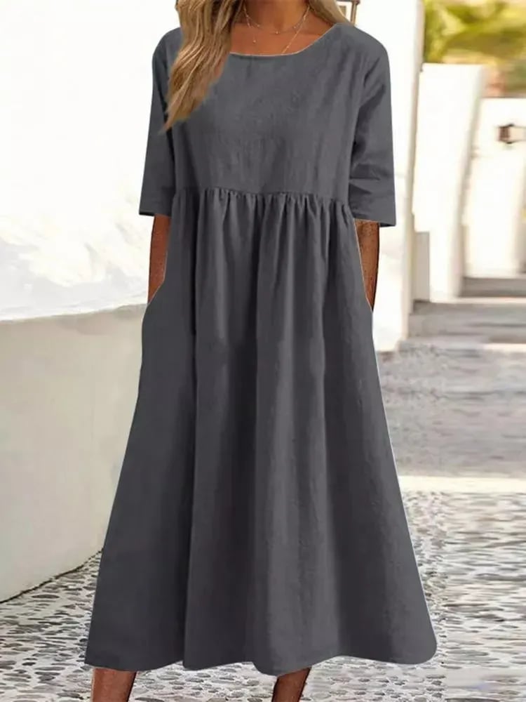 Athisia Robe Décontractée Femme – Robe de Loisirs Style Casual avec Boutons & Poches Pratiques