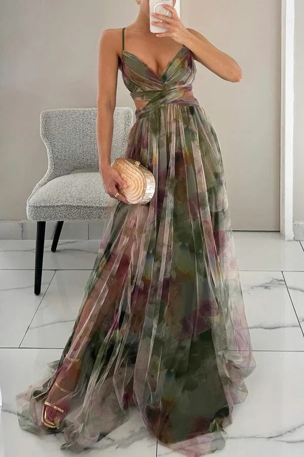 Bella Robe Longue Femme – Robe Florale d’Été avec Fermeture Réglable & Silhouette Fluide