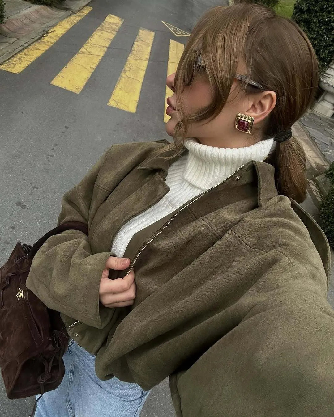 Isla Veste Femme en Daim – Blouson Oversize Élégant avec Coupe Moderne & Confort Doux