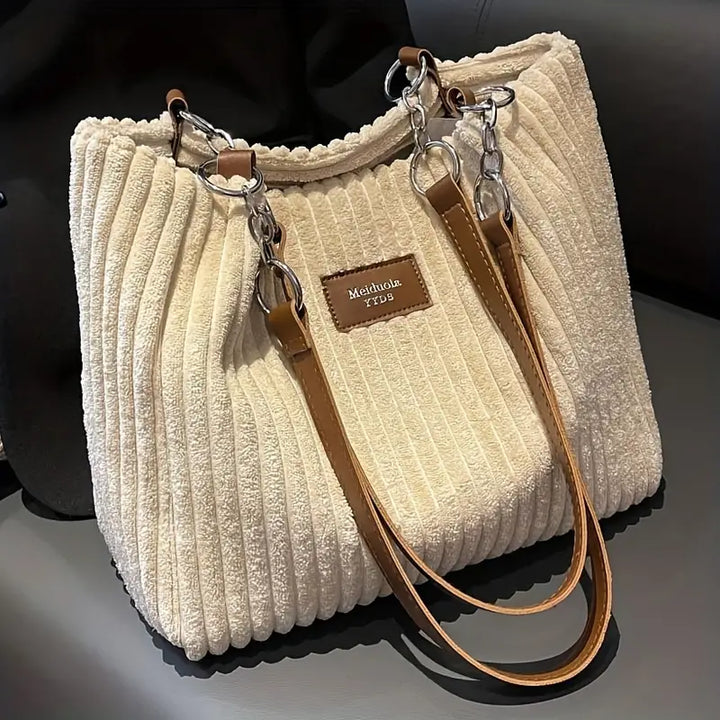 Borsa shopper da donna Amanda - Elegante borsa in velluto a coste con ampio spazio e tracolla regolabile