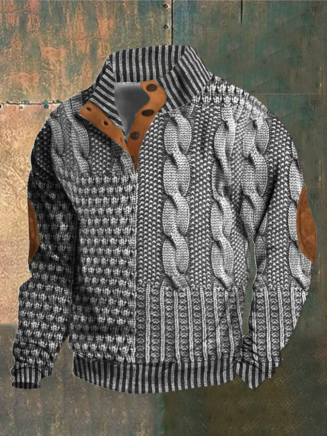 Ramon Pull à Torsades pour Homme – Pull Automne à Col Montant Boutonné en Maille Douce
