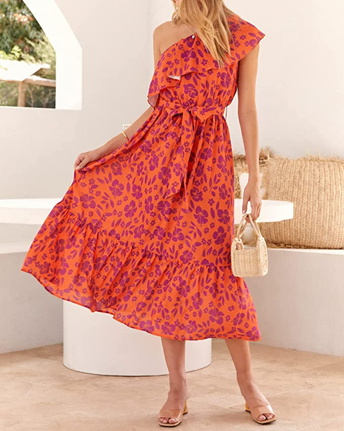 Abito bohémien da donna Ella - Abito estivo senza maniche con cinturino asimmetrico e vita alta