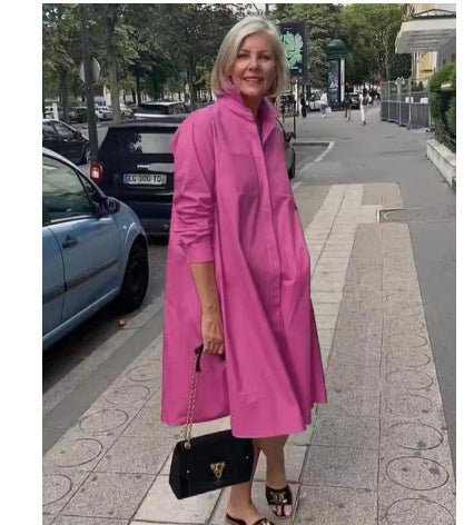 Abito camicia da donna Brynlee - Elegante abito a trapezio con maniche lunghe per ufficio e tempo libero