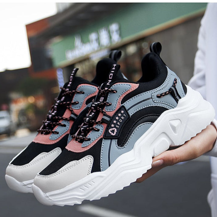 Sneakers da donna Allison - Sneakers in mesh traspirante con suola spessa e dettagli in pelle