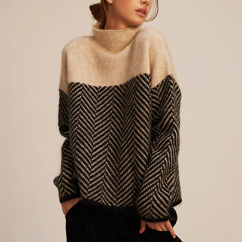 Maglione a collo alto da donna Arla - Maglione caldo in cashmere con vestibilità ampia e motivo a zigzag alla moda