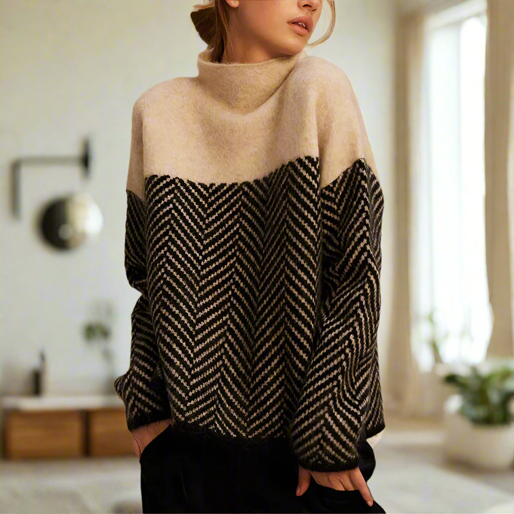 Maglione a collo alto da donna Stella - Maglione caldo con motivo a zigzag elegante e comodo per l'inverno