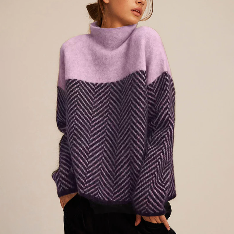 Maglione a collo alto da donna Arla - Maglione caldo in cashmere con vestibilità ampia e motivo a zigzag alla moda