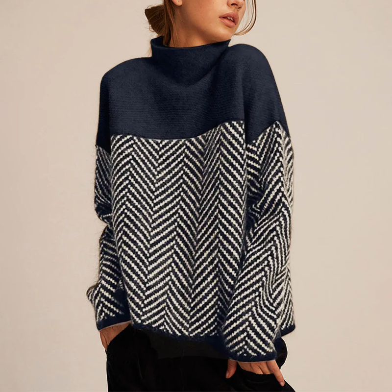 Maglione a collo alto da donna Arla - Maglione caldo in cashmere con vestibilità ampia e motivo a zigzag alla moda