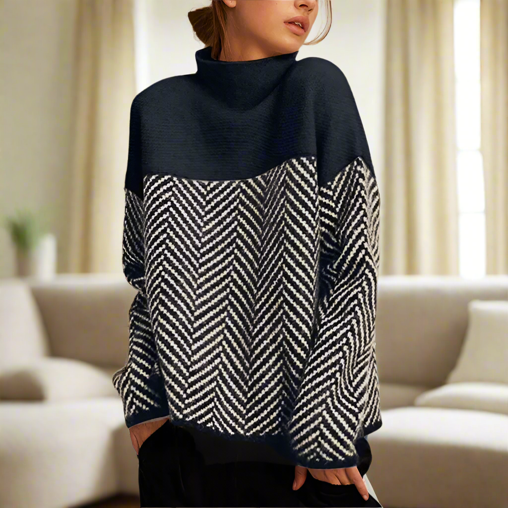 Maglione a collo alto da donna Stella - Maglione caldo con motivo a zigzag elegante e comodo per l'inverno