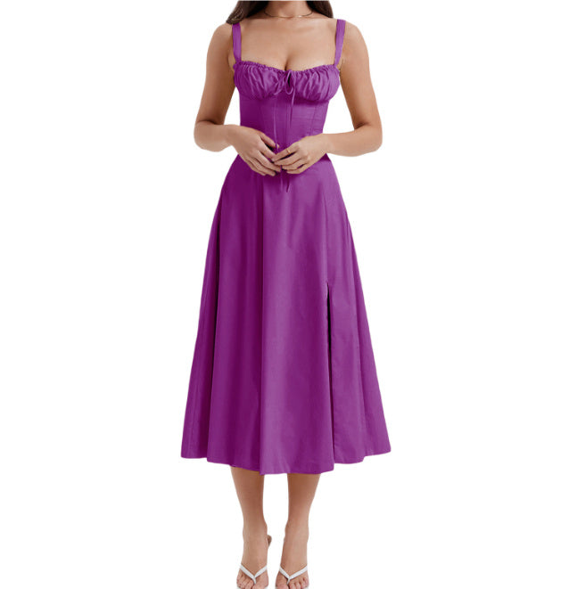 Luciana Robe Femme – Robe Française au-dessus du Genou avec Taille Haute, Coupe A-Ligne & Similicuir Vegan