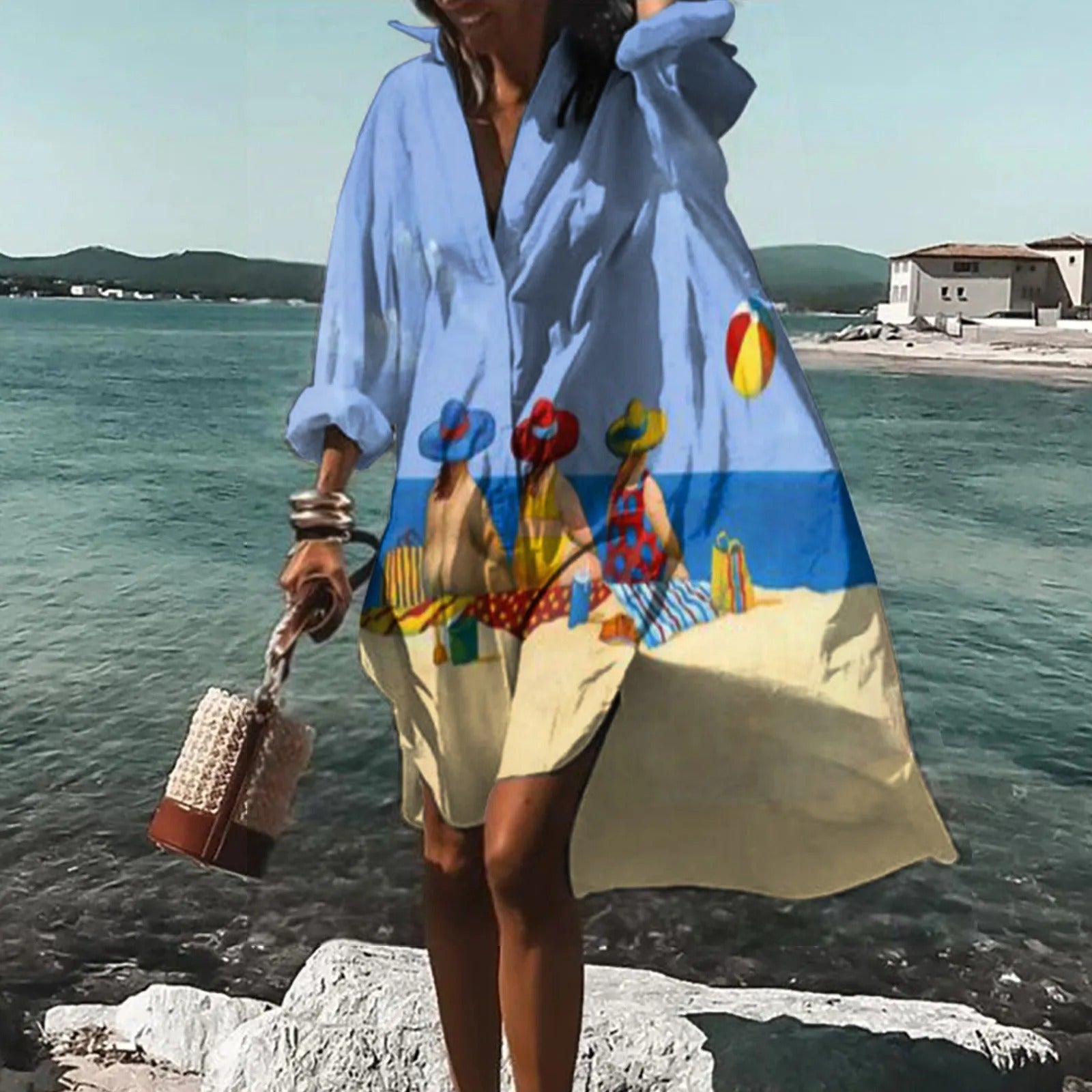 Abito camicia da donna Florence - Abito casual in lino leggero con taglio dritto e stile estivo - Abito camicia casual in lino