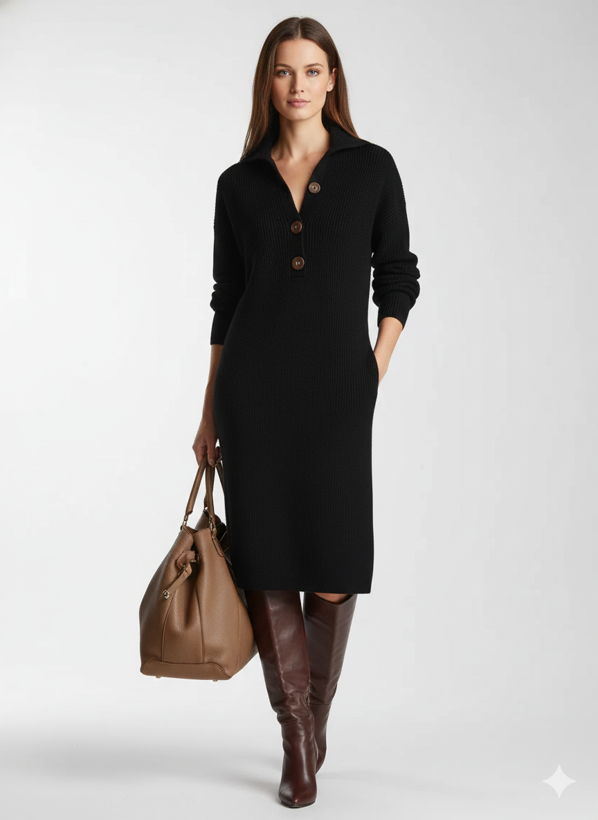 Desiree Midi šaty pro ženy – pohodlný střih s knoflíky u límce, elegantní každodenní styl