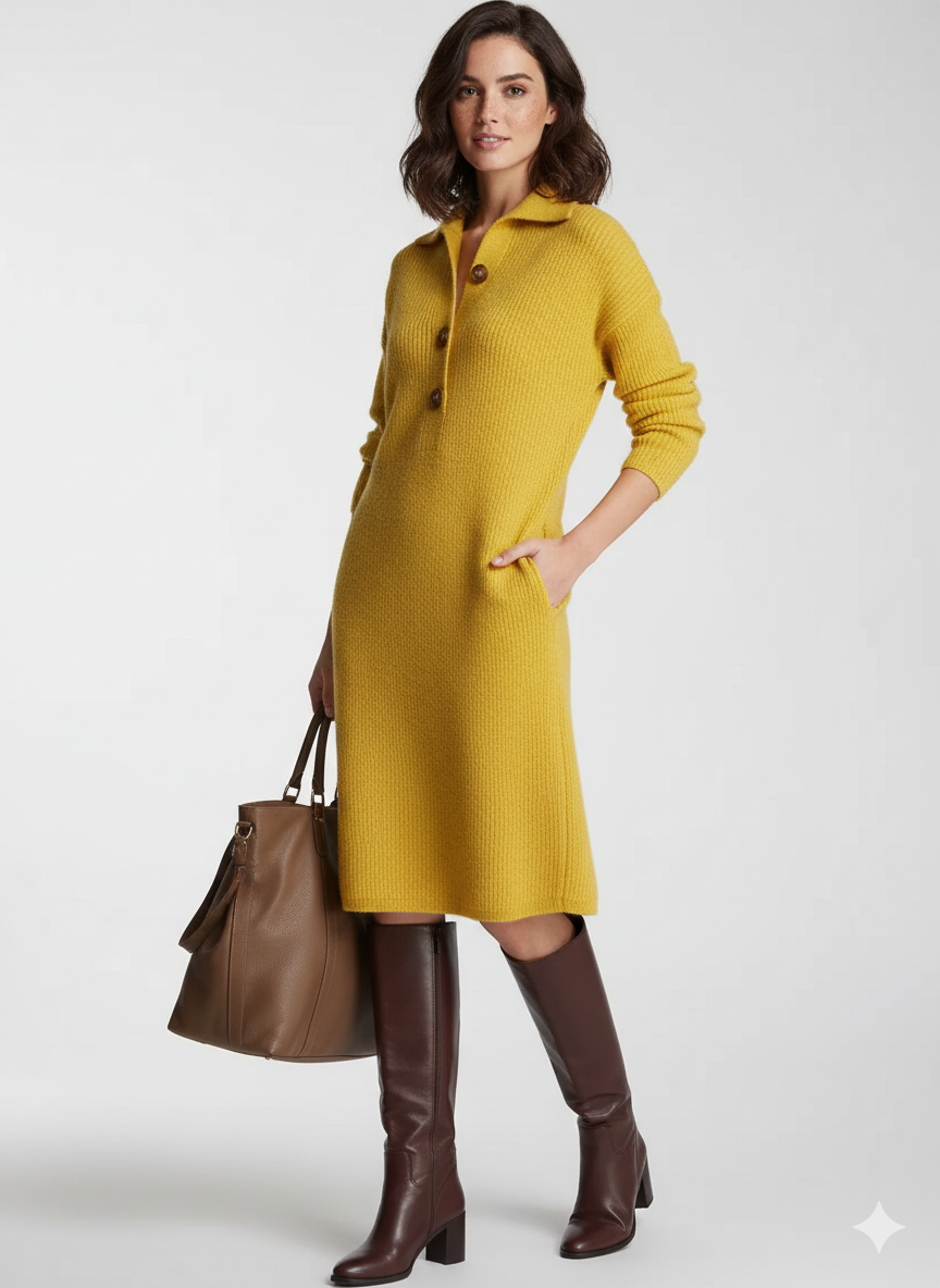 Desiree Midi šaty pro ženy – pohodlný střih s knoflíky u límce, elegantní každodenní styl