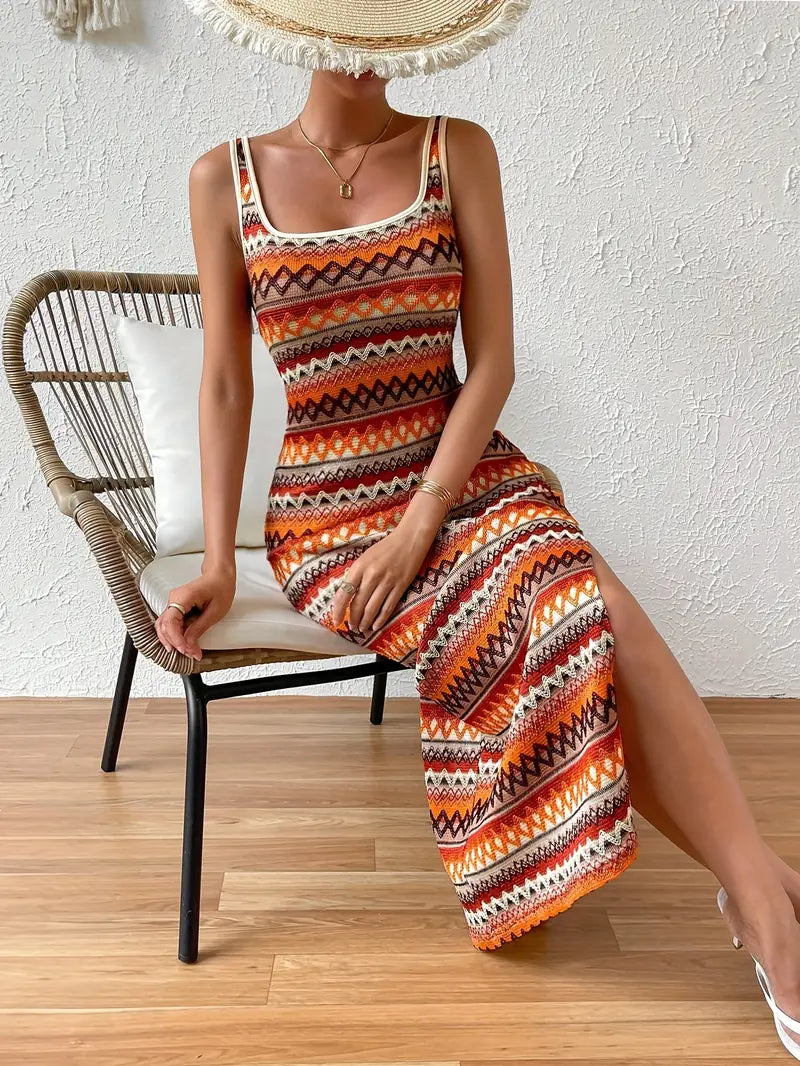 Robe d’Été Femme Piper – Robe Sans Manches à Rayures avec Fente Latérale et Coupe Aérienne