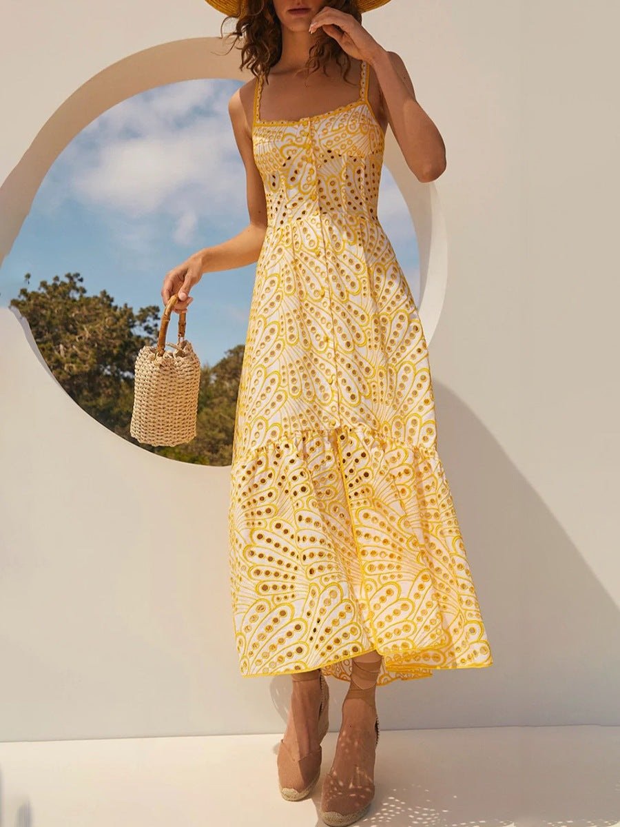 Abito lungo da donna Brylene - Ricamo in cotone, look bohémien estivo e comfort arioso