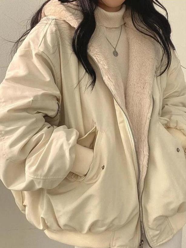 Daniela Veste Teddy Oversize Femme – Bomber Doux Réversible avec Poches & Style Streetwear