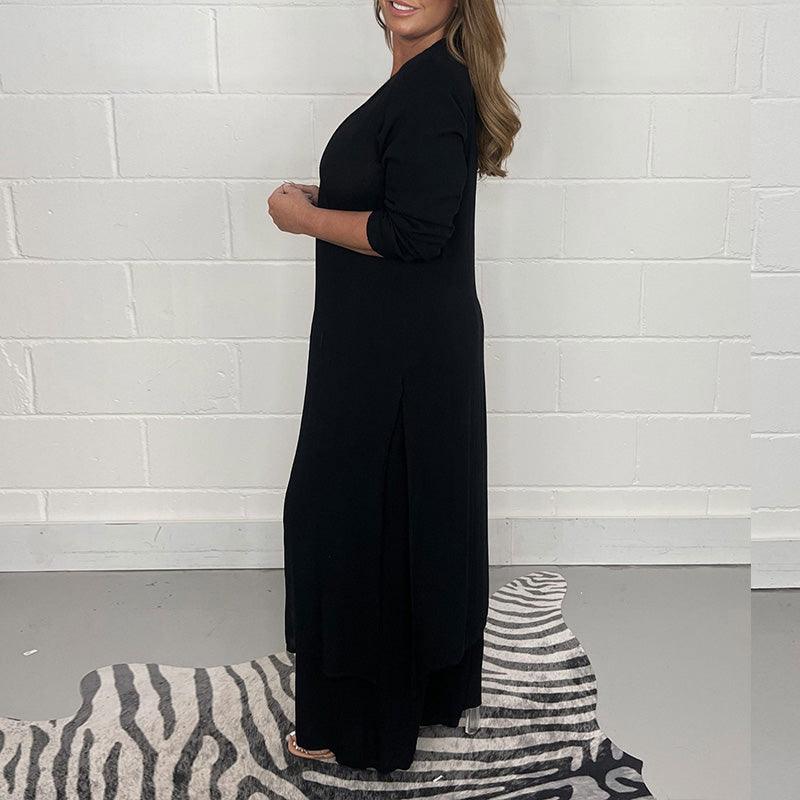 Tess Ensemble Femme Deux Pièces – Haut Long Ample avec Pantalon Taille Haute & Ceinture Élastique