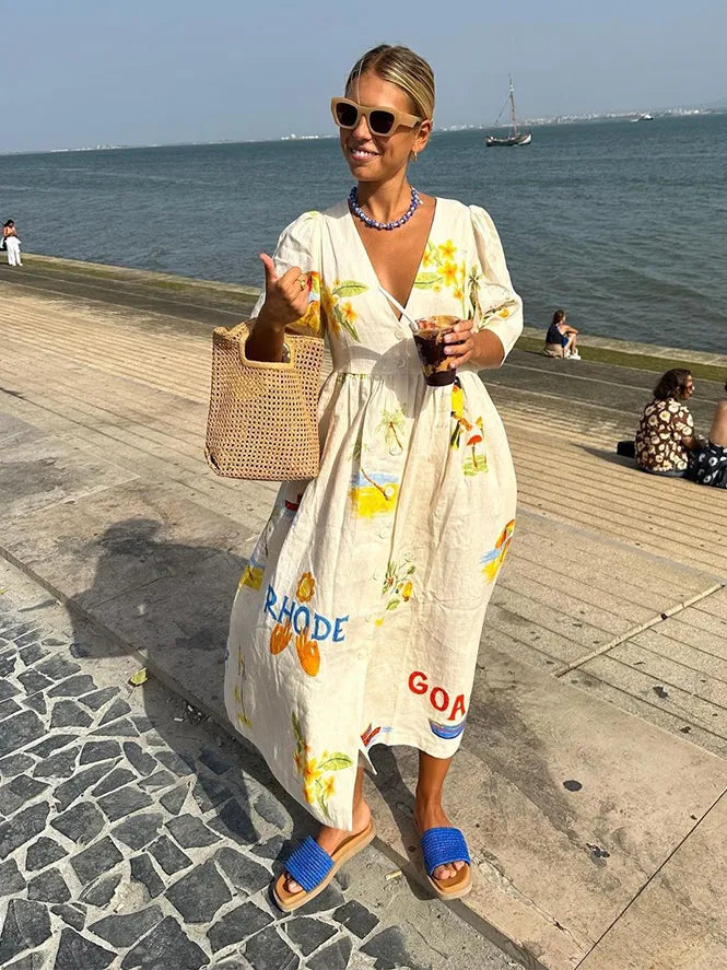 Abito lungo da donna Lou - Abito lungo da spiaggia bohémien leggero e fluido per l'estate