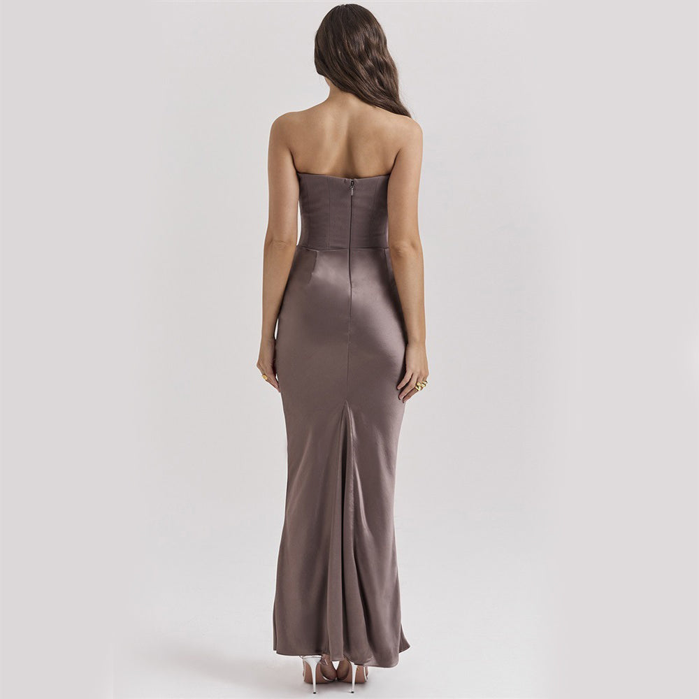 Abito da sera da donna Katie - Abito lungo senza spalline con schiena scoperta ed elegante taglio aderente