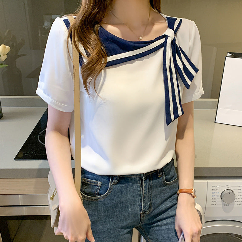 Blusa da donna Brooklyn - Blusa in chiffon con fiocco al collo e maniche lunghe e ariose