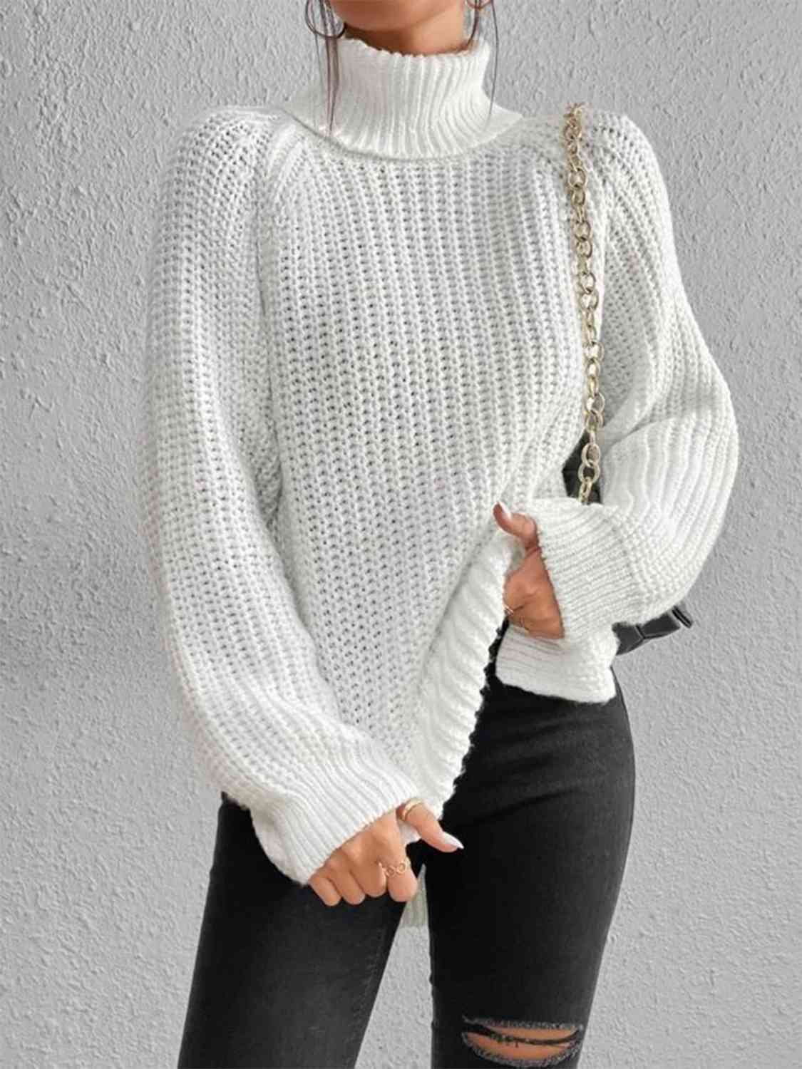 Angela Pull Femme – Pull à Col Roulé Côtelé avec Fente Latérale Chic pour Automne/Hiver Élégant