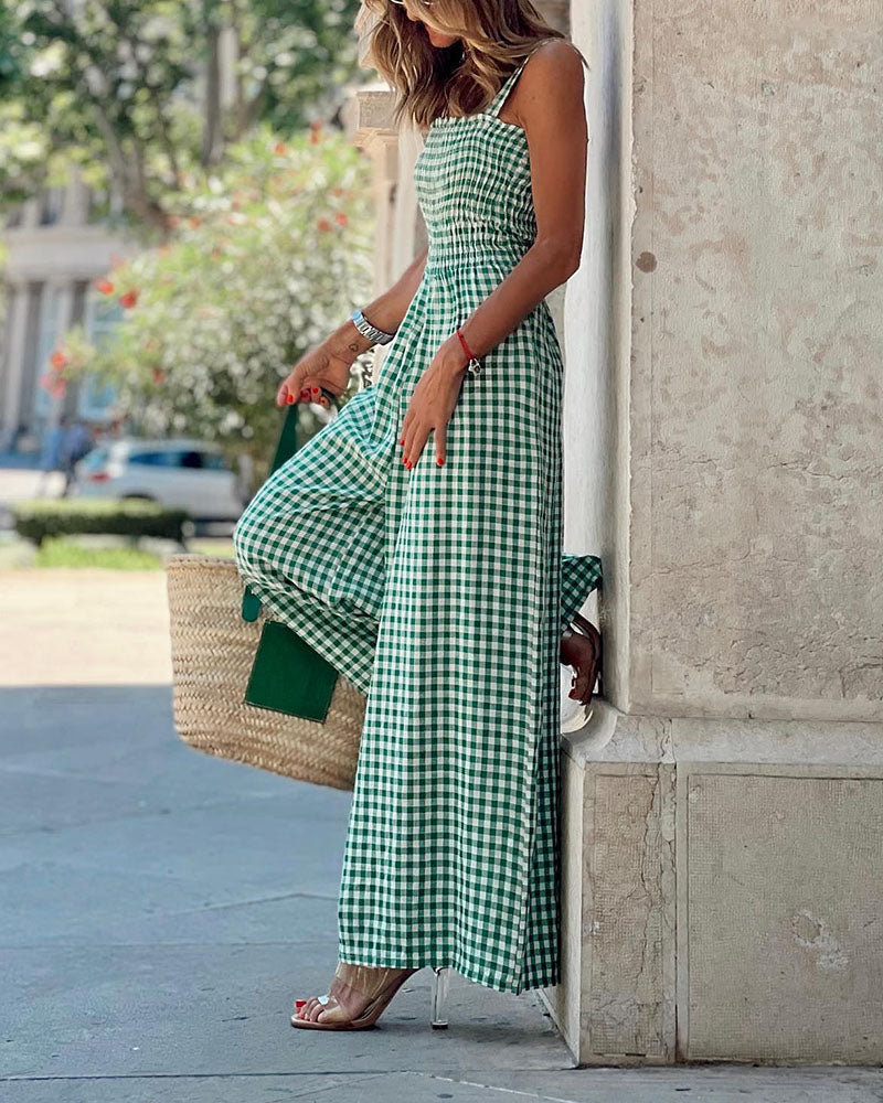 Tuta da donna Sally – Stampa a quadretti con vestibilità aderente e comfort estivo leggero