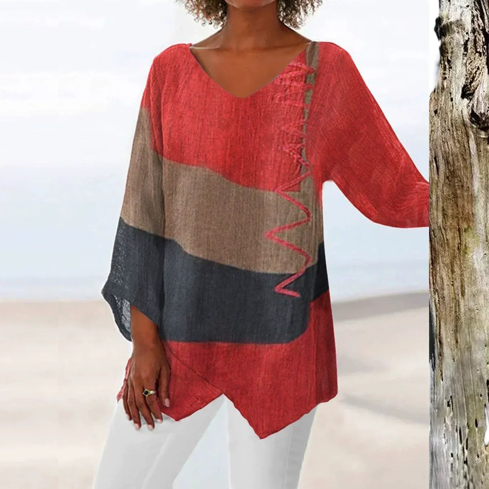 Top da donna Solange – Design bicolore con scollo a V e vestibilità aderente per comfort e stile