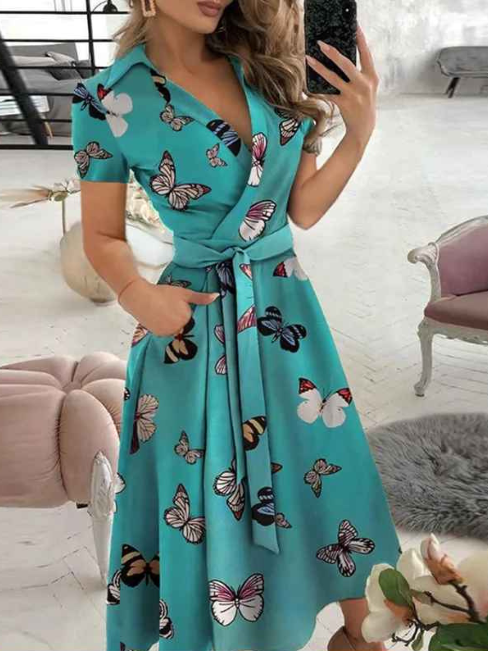Abito da donna Lucia – Abito con stampa geometrica, cintura in vita e vestibilità ariosa per ogni momento